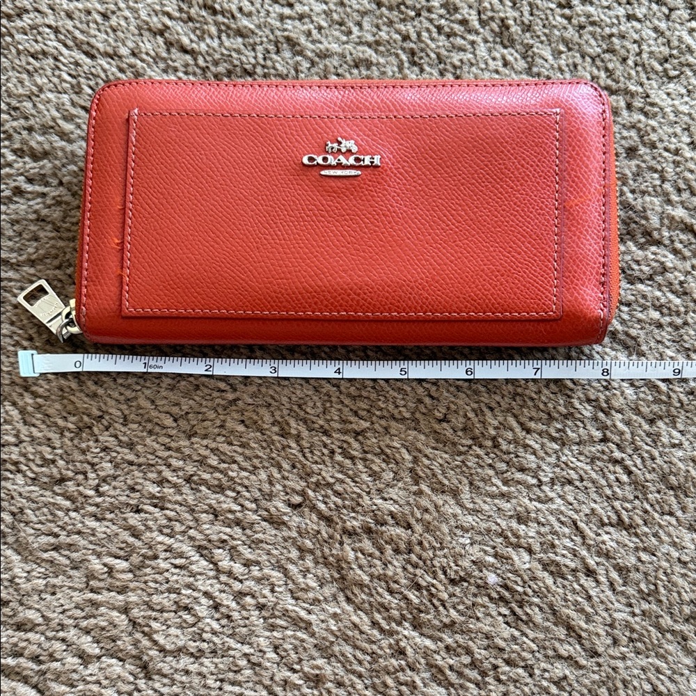 Coach Orange Zip-Around Leather Wallet - Picture 6 of 7
